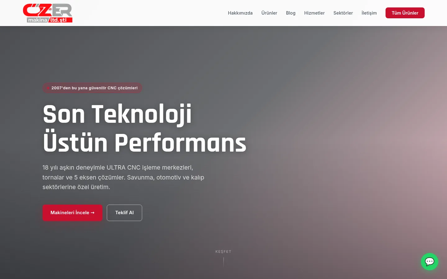 ozercnc.com.tr ana sayfa ekran görüntüsü